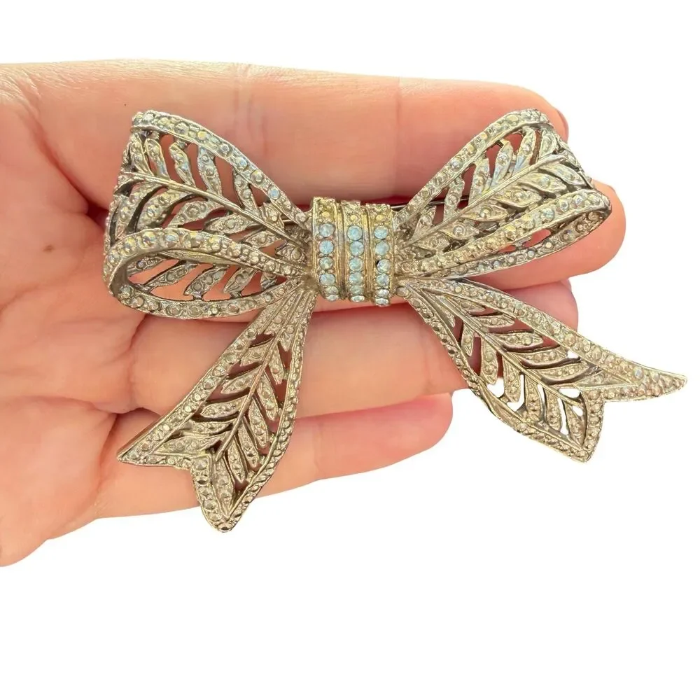 Vintage Jewelry Marcasite Ribbon Brooch Bow Pin